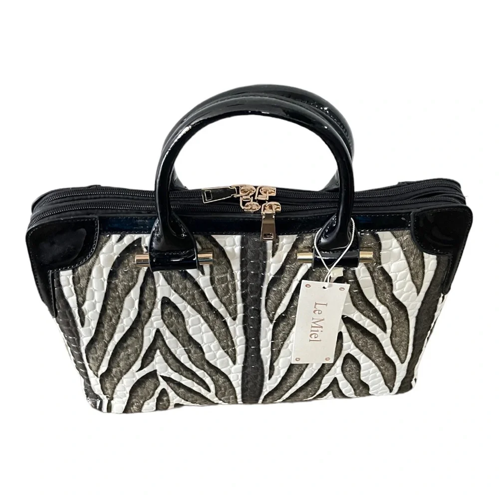 Le Miel Zebra Top Handle Handbag Crossbody Convertible Purse - Picture 4 of 10
